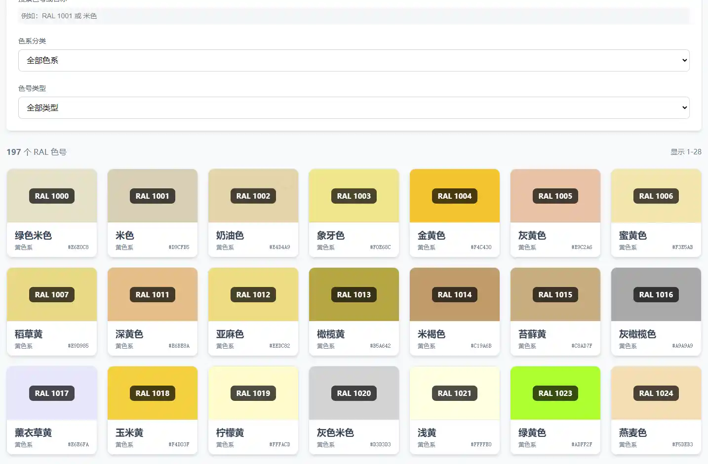 色卡对照表/皮肤色卡对照表/Ral色卡及对照表