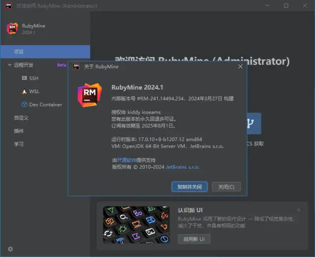 JetBrains RubyMine 2025.2 中文激活版