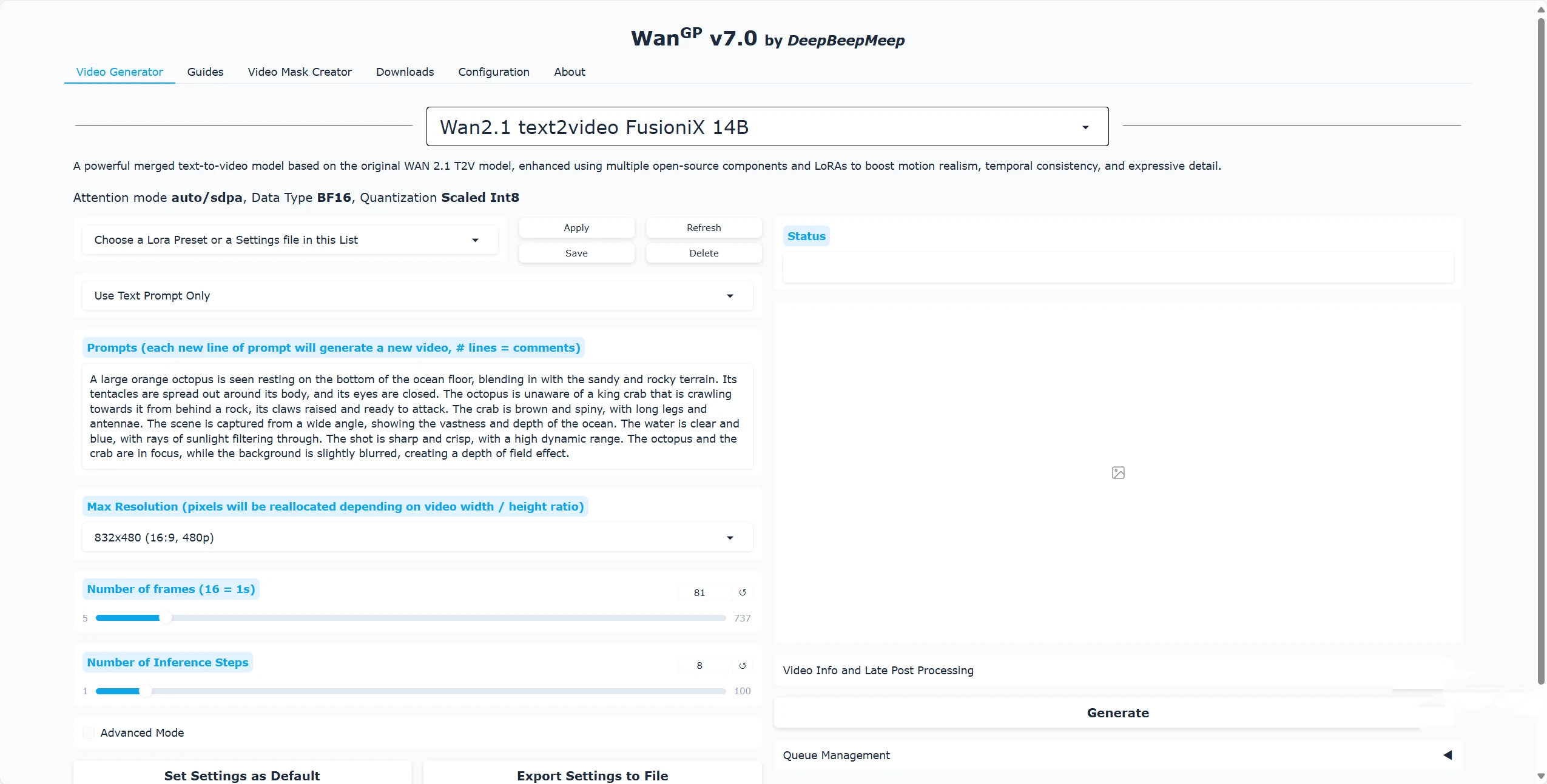 Wan2GP v7.77中文版 支持Qwen-Image wan2.2 文生视频+图生视频+批量生成+首尾帧